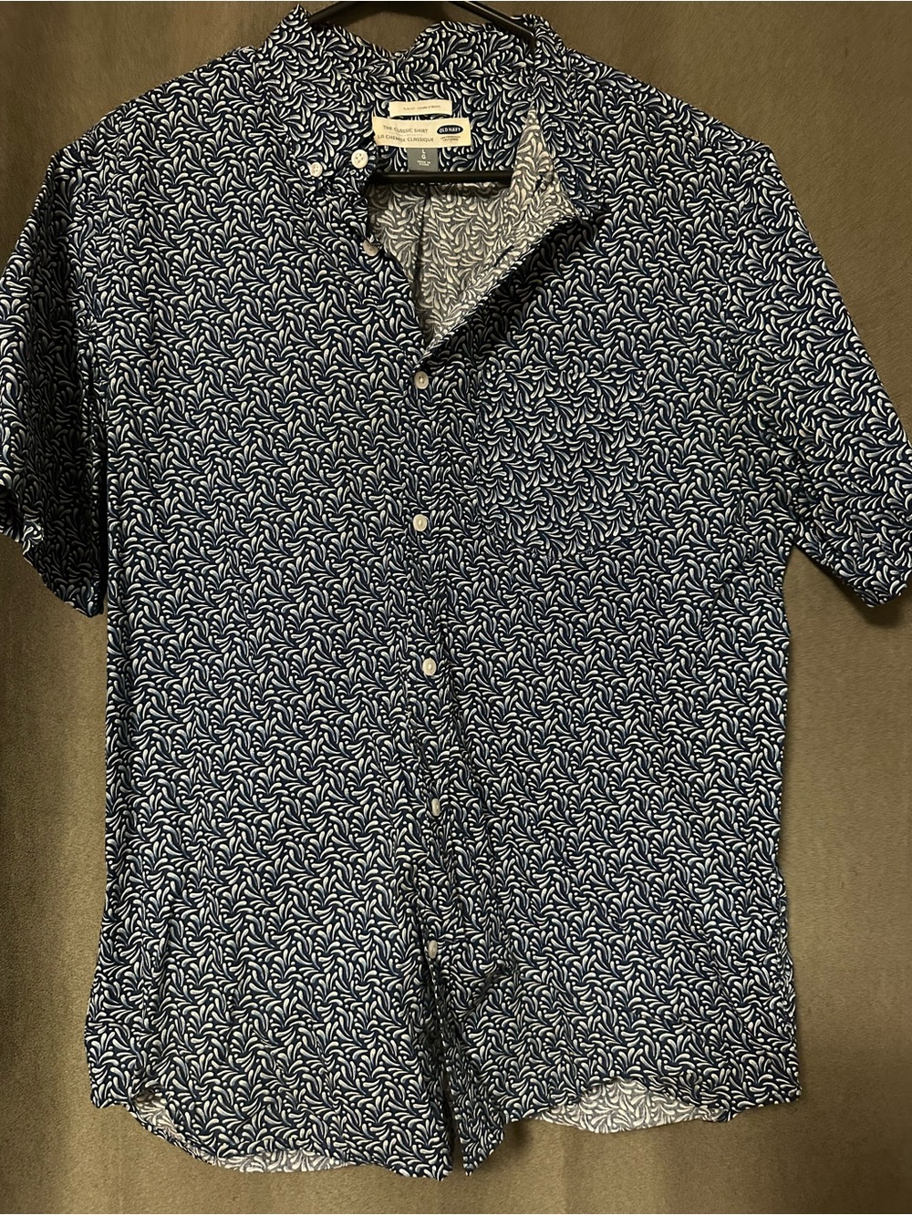Old Navy Navy & White Short-Sleeve Printed Button-Down Shirt